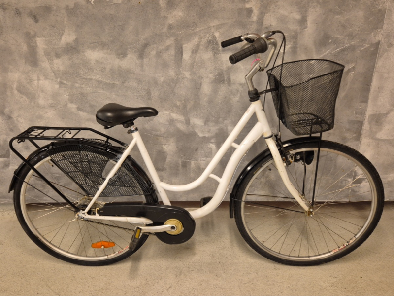 Damcykel, city, 28", 7 växlar, vit, korg,